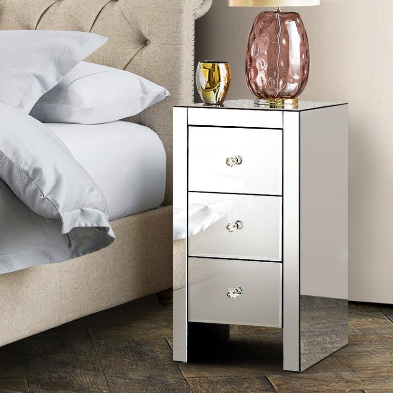 Artiss Mirrored Bedside table Drawers Furniture Mirror Glass Quenn Silver - John Cootes