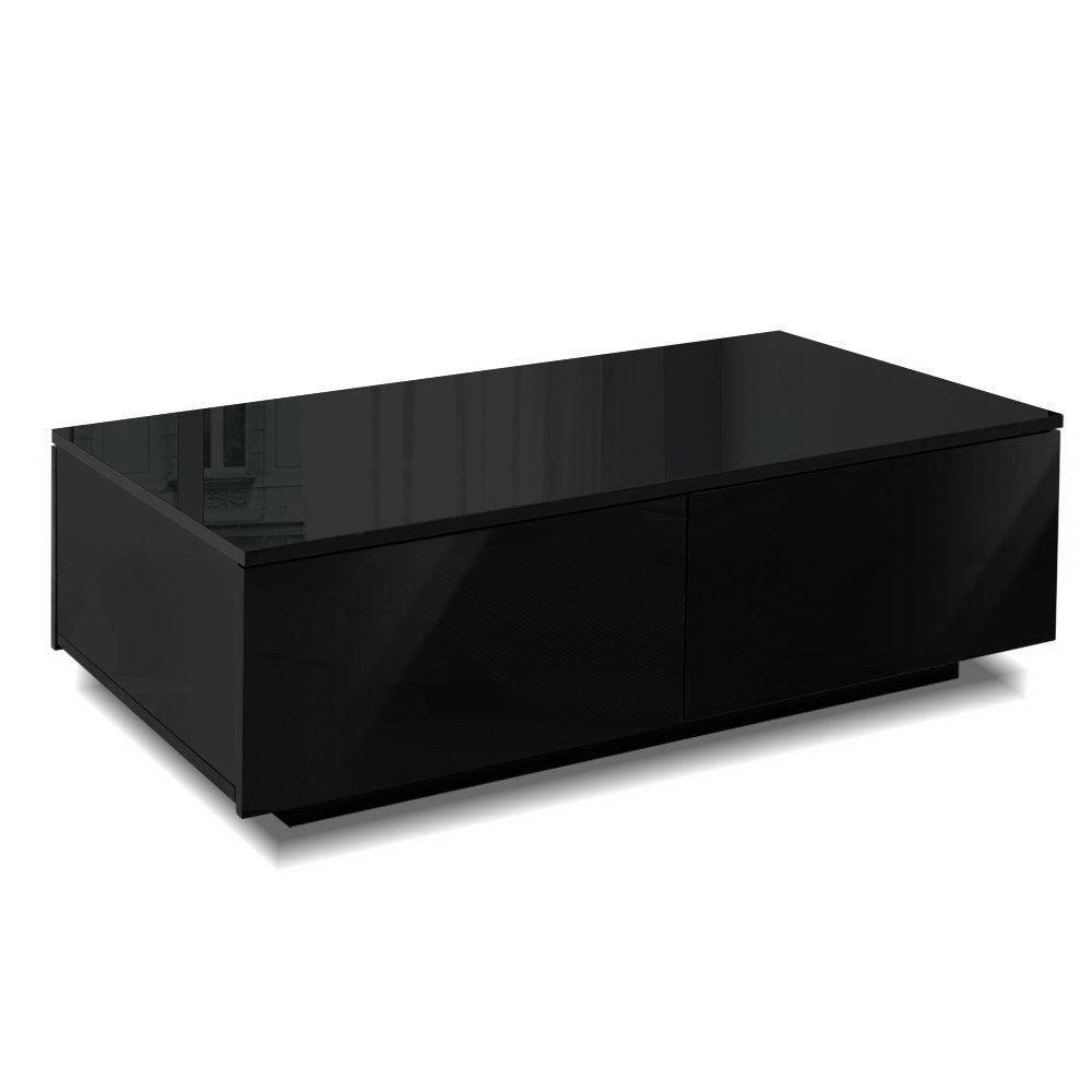 Artiss Modern Coffee Table 4 Storage Drawers High Gloss Living Room Furniture Black - John Cootes