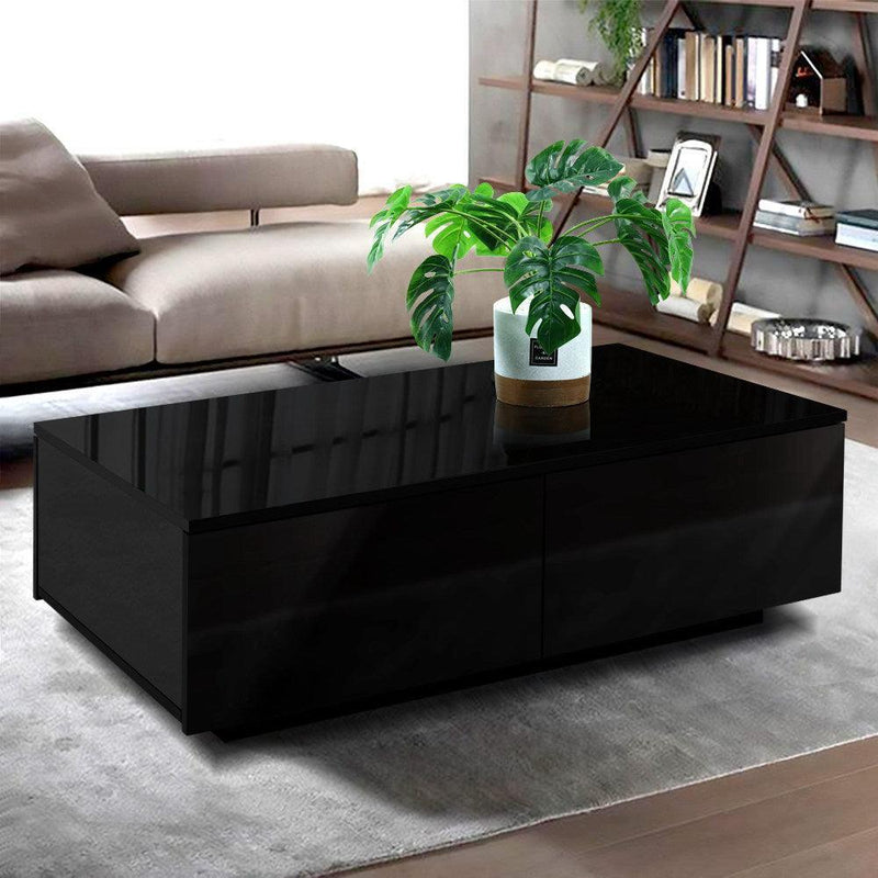 Artiss Modern Coffee Table 4 Storage Drawers High Gloss Living Room Furniture Black - John Cootes