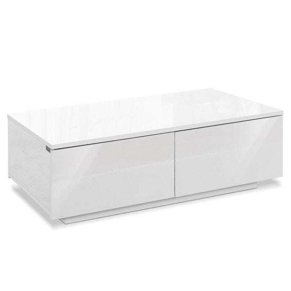 Artiss Modern Coffee Table 4 Storage Drawers High Gloss Living Room Furniture White - John Cootes