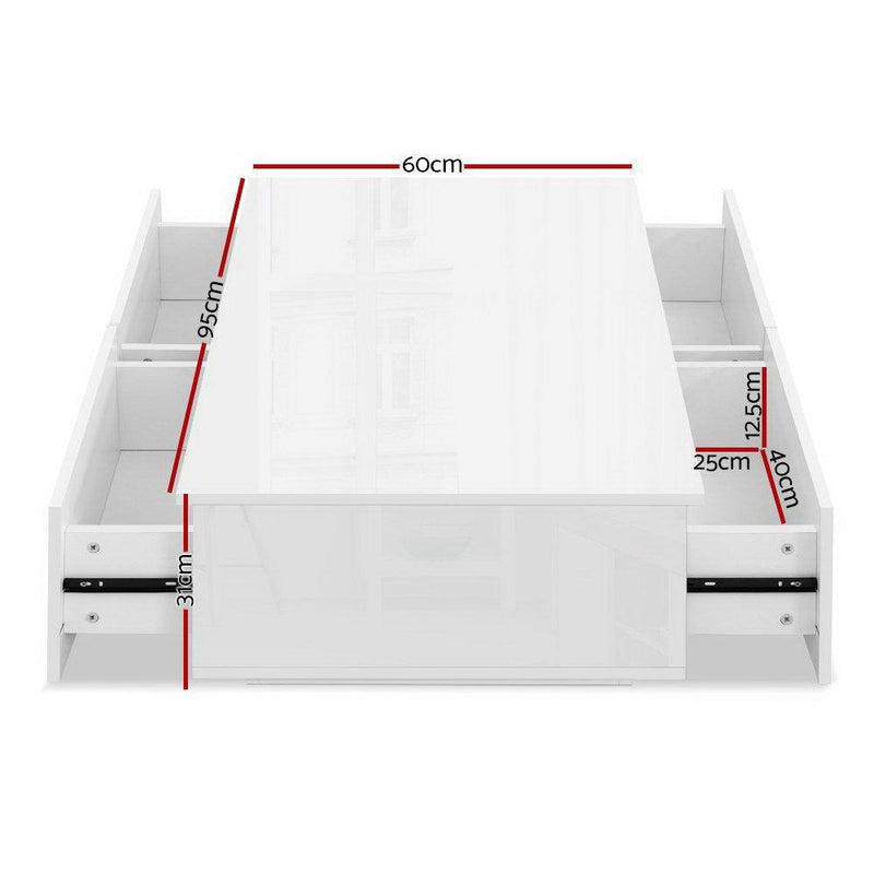 Artiss Modern Coffee Table 4 Storage Drawers High Gloss Living Room Furniture White - John Cootes
