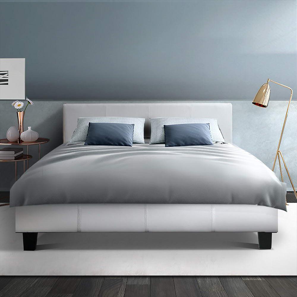 Artiss Neo Bed Frame PU Leather - White Double - John Cootes