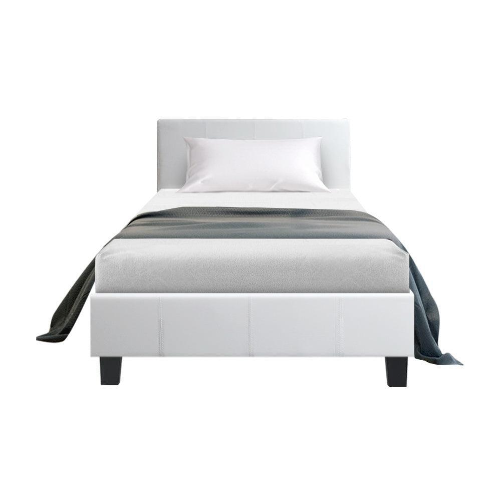 Artiss Neo PU Leather Bed Frame - White King Single - John Cootes