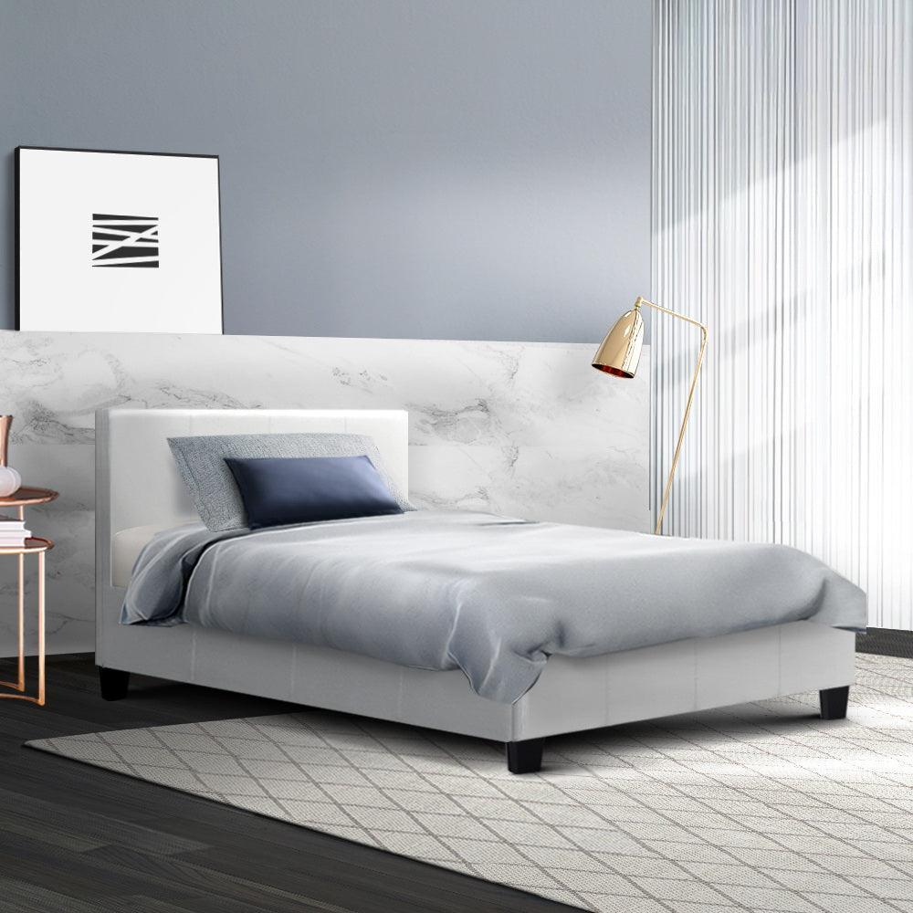 Artiss Neo PU Leather Bed Frame - White King Single - John Cootes