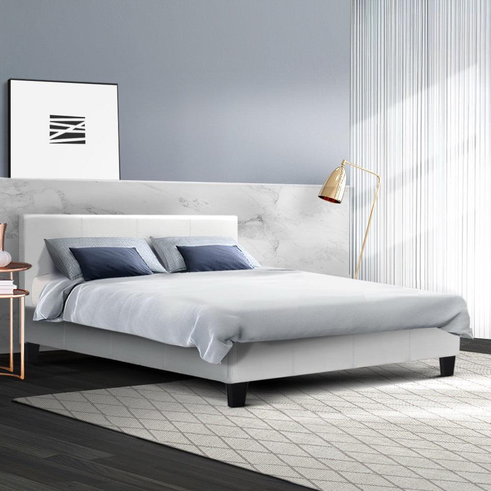 Artiss Neo PU Leather Bed Frame - White Queen - John Cootes