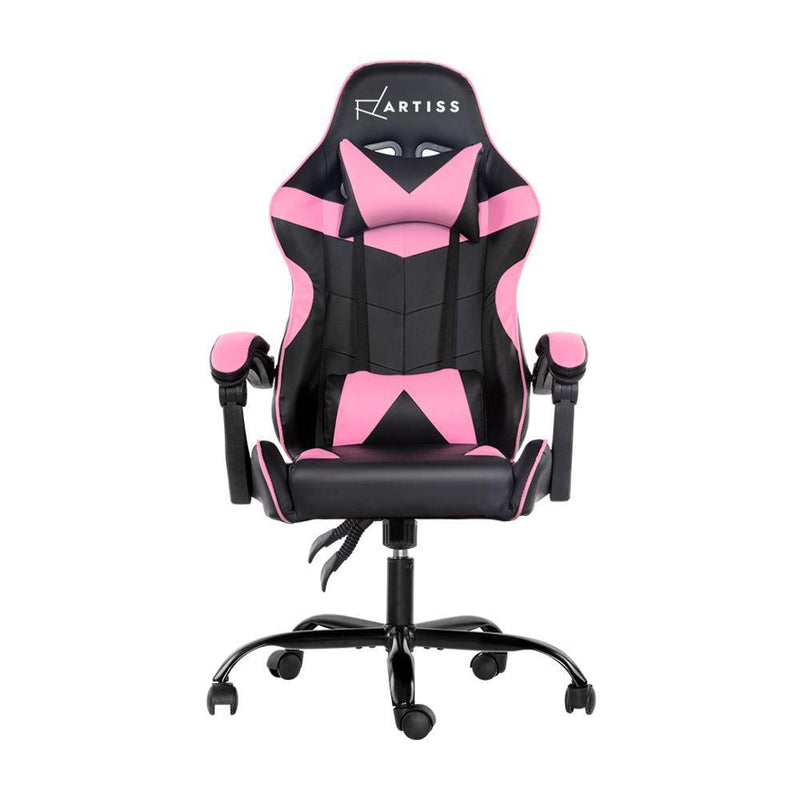 Artiss Office Chair Gaming Chair Computer Chairs Recliner PU Leather Seat Armrest Black Pink - John Cootes