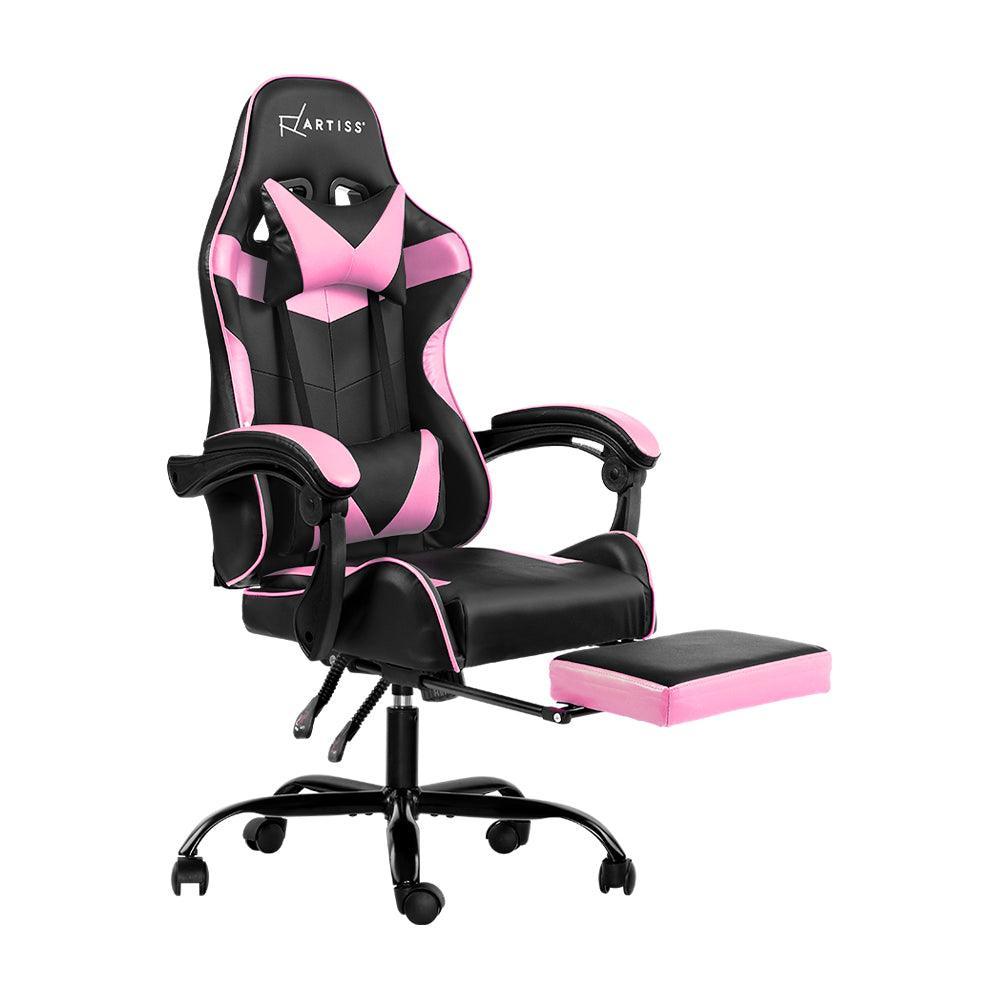 Artiss Office Chair Gaming Chair Computer Chairs Recliner PU Leather Seat Armrest Footrest Black Pink - John Cootes