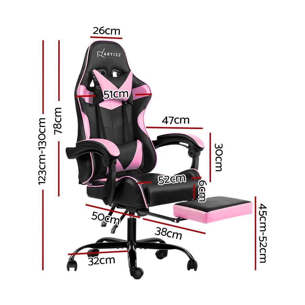 Artiss Office Chair Gaming Chair Computer Chairs Recliner PU Leather Seat Armrest Footrest Black Pink - John Cootes