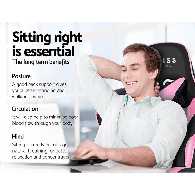 Artiss Office Chair Gaming Chair Computer Chairs Recliner PU Leather Seat Armrest Footrest Black Pink - John Cootes
