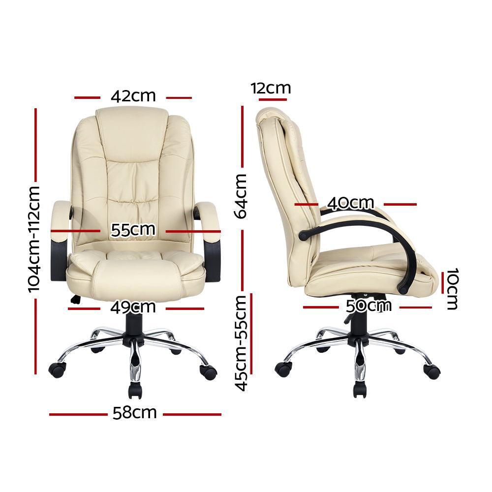 Artiss Office Chair Gaming Computer Chairs Executive PU Leather Seat Beige - John Cootes