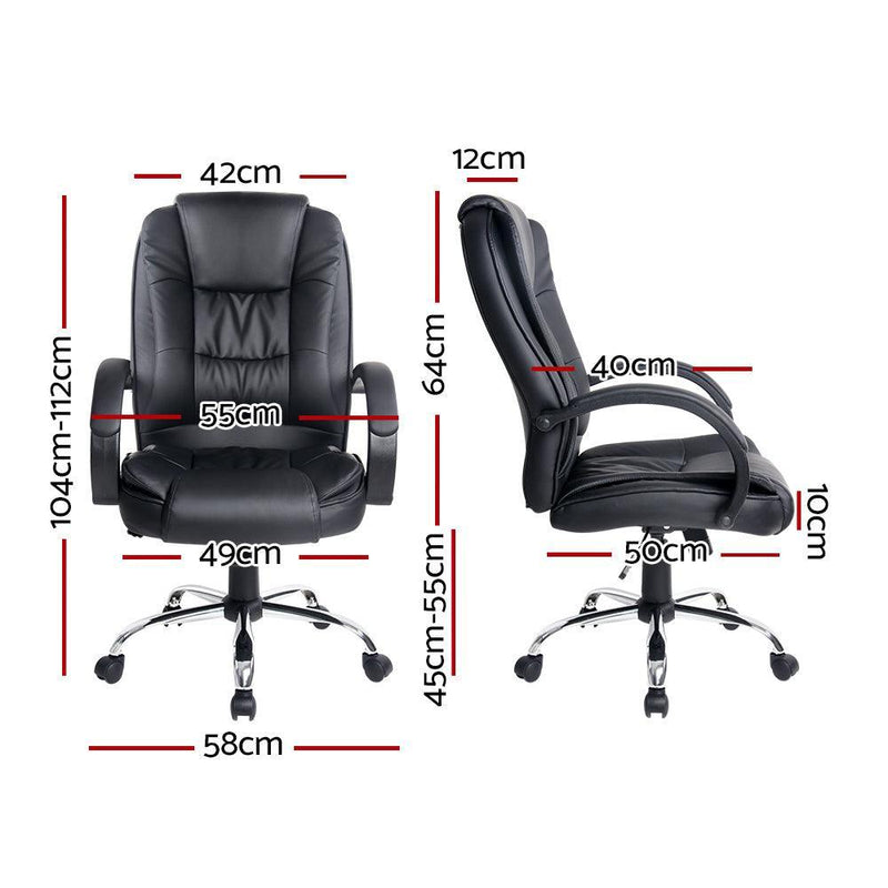 Artiss Office Chair Gaming Computer Chairs Executive PU Leather Seating Black - John Cootes