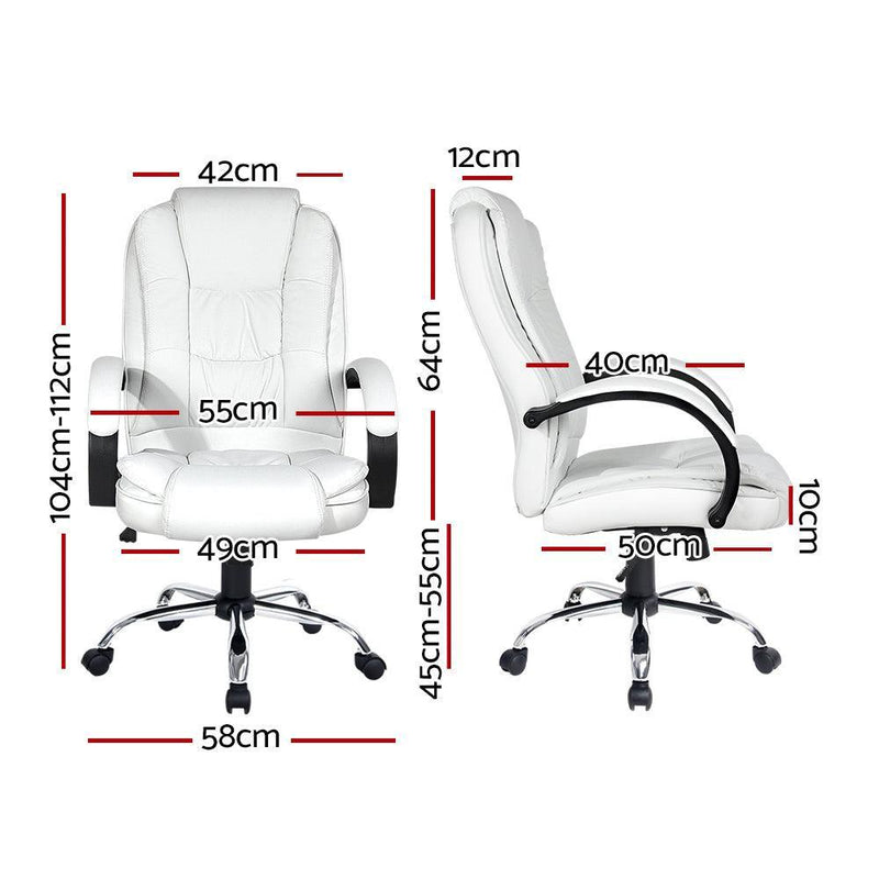 Artiss Office Chair Gaming Computer Chairs Executive PU Leather Seating White - John Cootes