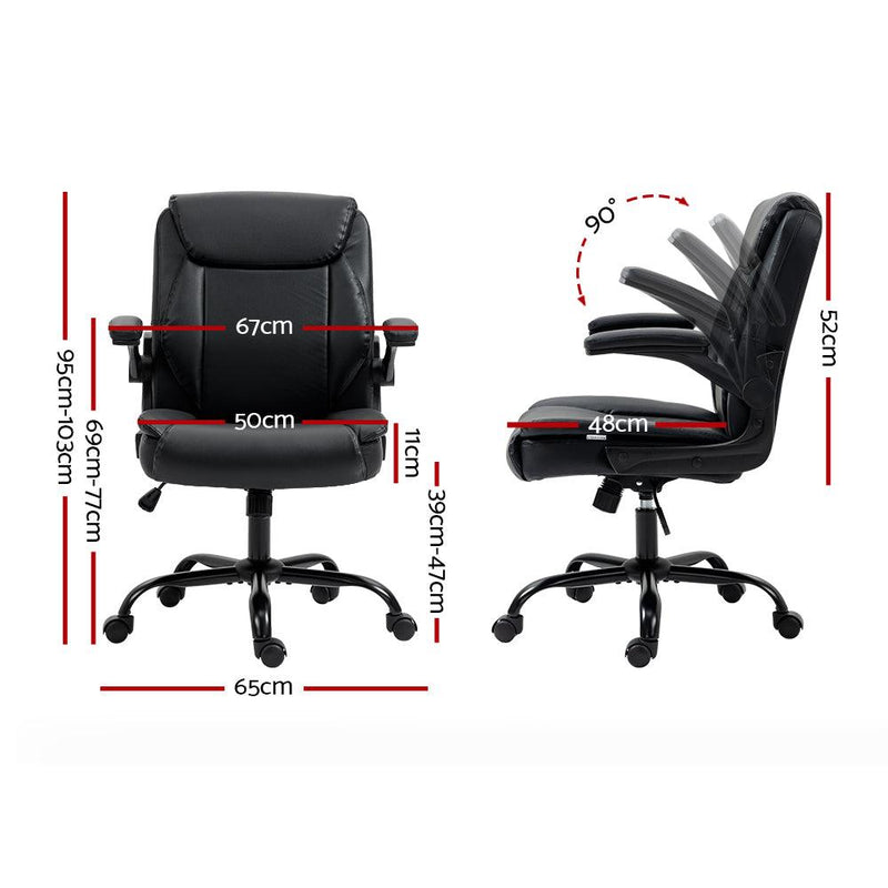 Artiss Office Chair Leather Computer Desk Chairs Executive Gaming Study Black - John Cootes