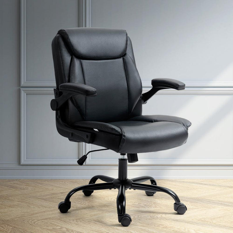 Artiss Office Chair Leather Computer Desk Chairs Executive Gaming Study Black - John Cootes
