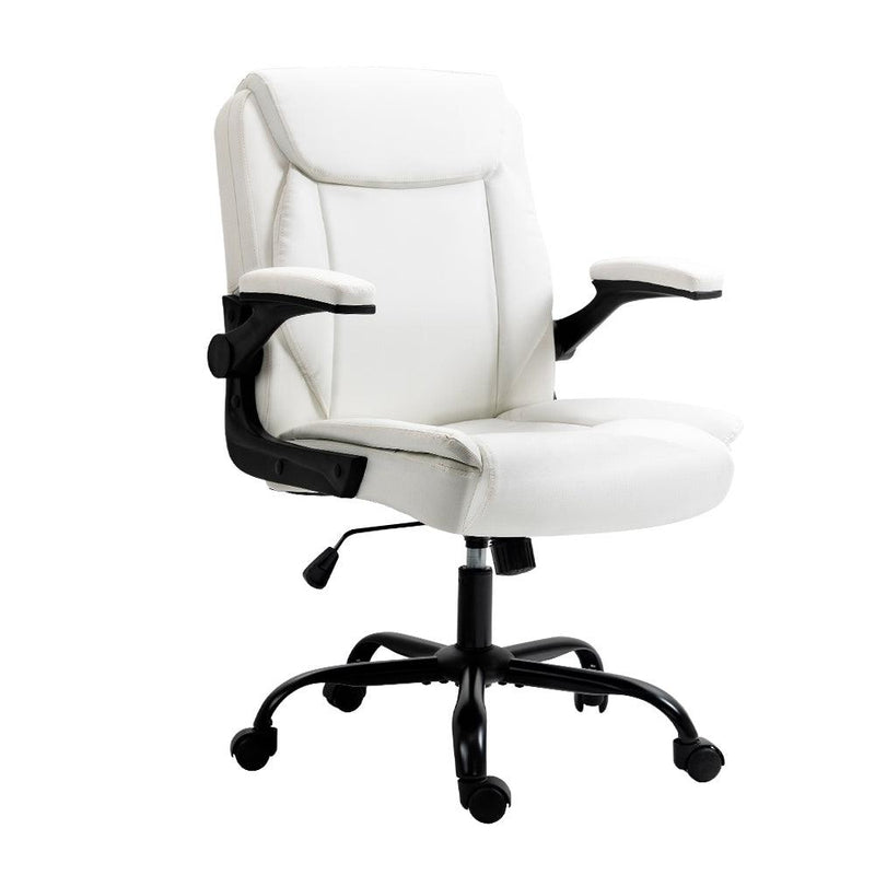 Artiss Office Chair Leather Computer Executive Chairs Gaming Study Desk White - John Cootes