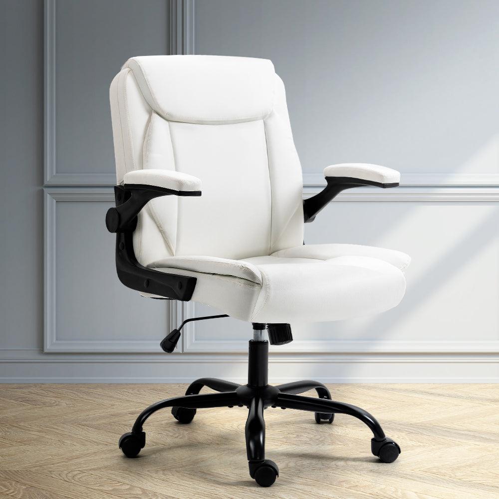 Artiss Office Chair Leather Computer Executive Chairs Gaming Study Desk White - John Cootes