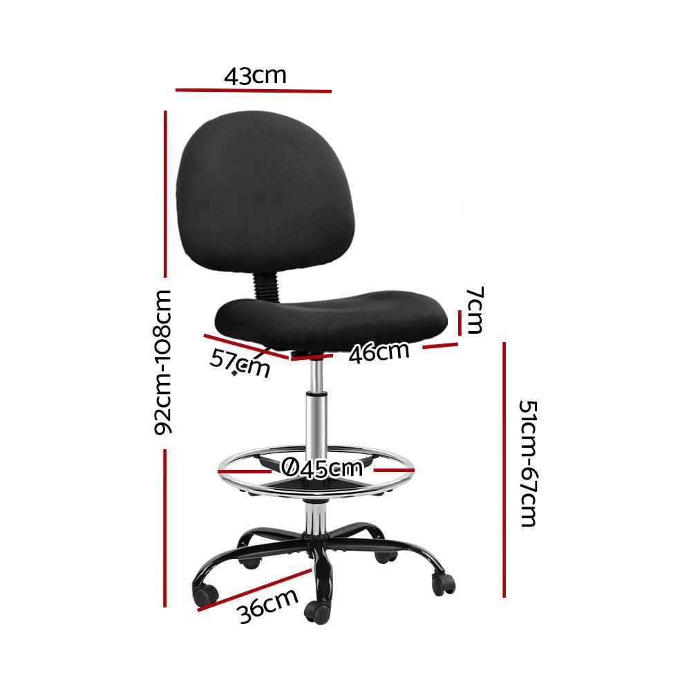 Artiss Office Chair Veer Drafting Stool Fabric Chairs Black - John Cootes