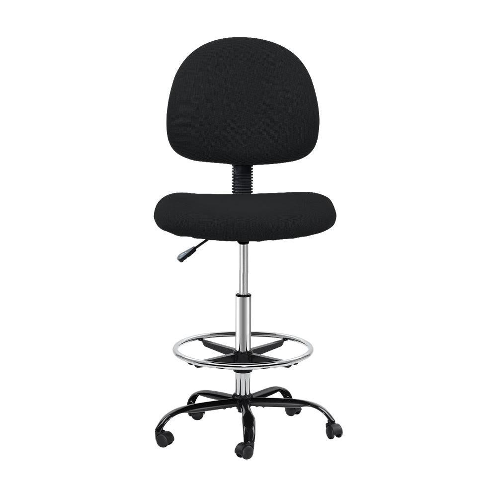 Artiss Office Chair Veer Drafting Stool Fabric Chairs Black - John Cootes