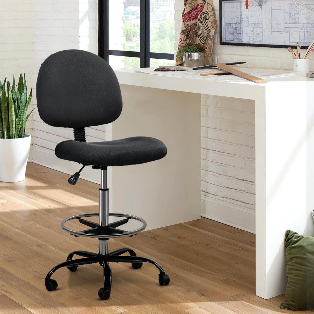 Artiss Office Chair Veer Drafting Stool Fabric Chairs Black - John Cootes