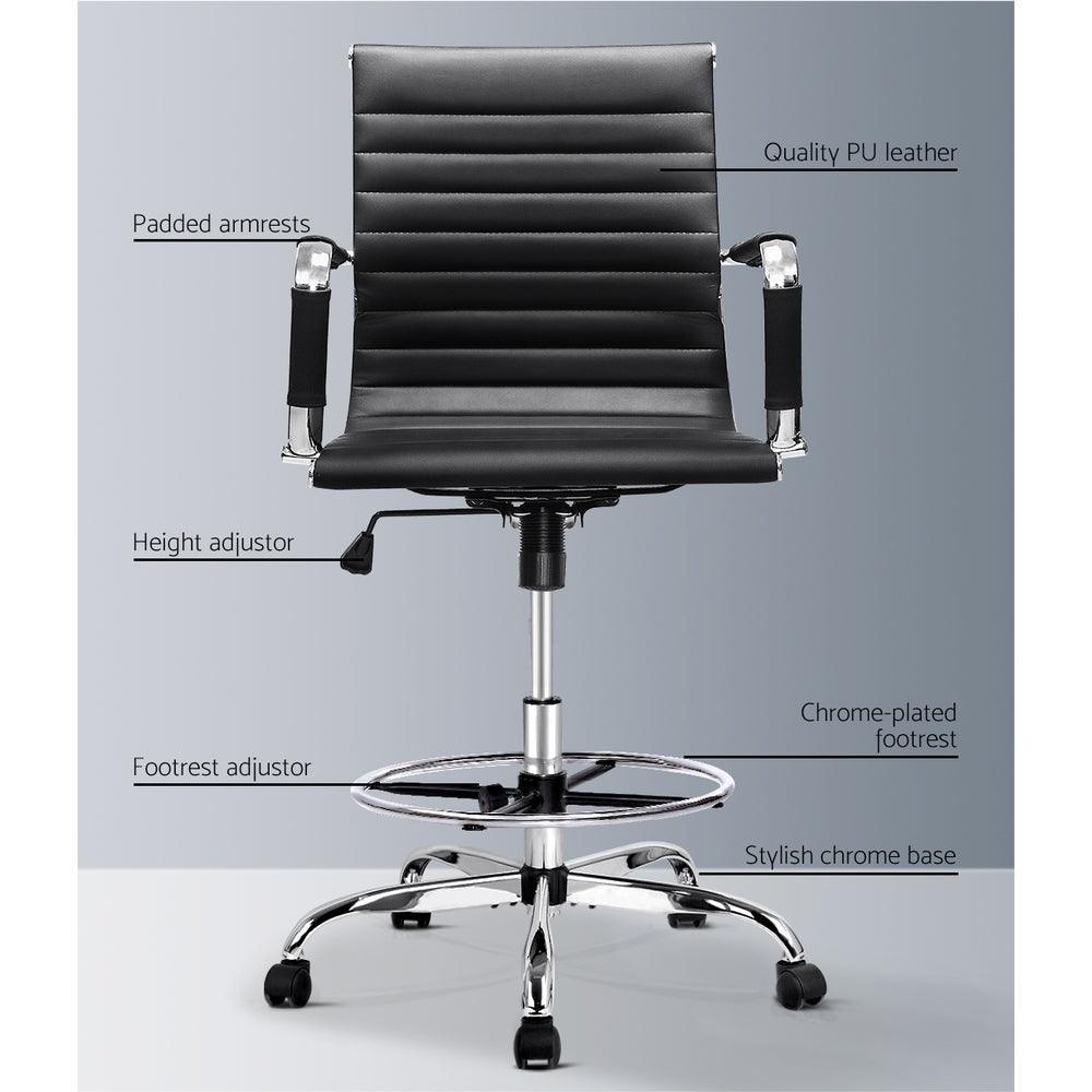 Artiss Office Chair Veer Drafting Stool Mesh Chairs Armrest Standing Desk Black - John Cootes