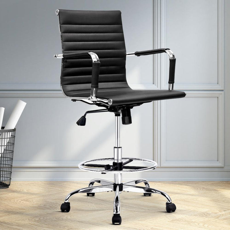 Artiss Office Chair Veer Drafting Stool Mesh Chairs Armrest Standing Desk Black - John Cootes