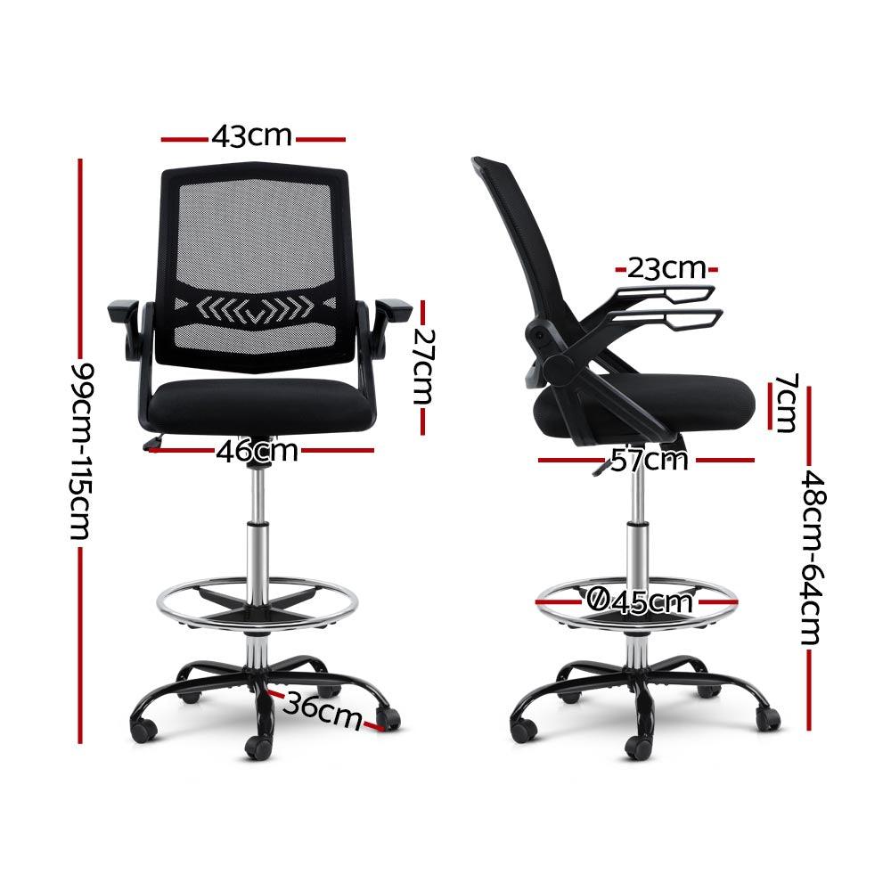 Artiss Office Chair Veer Drafting Stool Mesh Chairs Flip Up Armrest Black - John Cootes