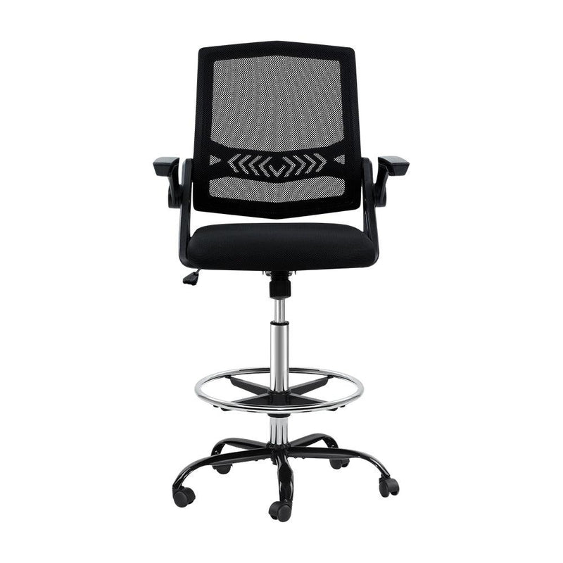 Artiss Office Chair Veer Drafting Stool Mesh Chairs Flip Up Armrest Black - John Cootes