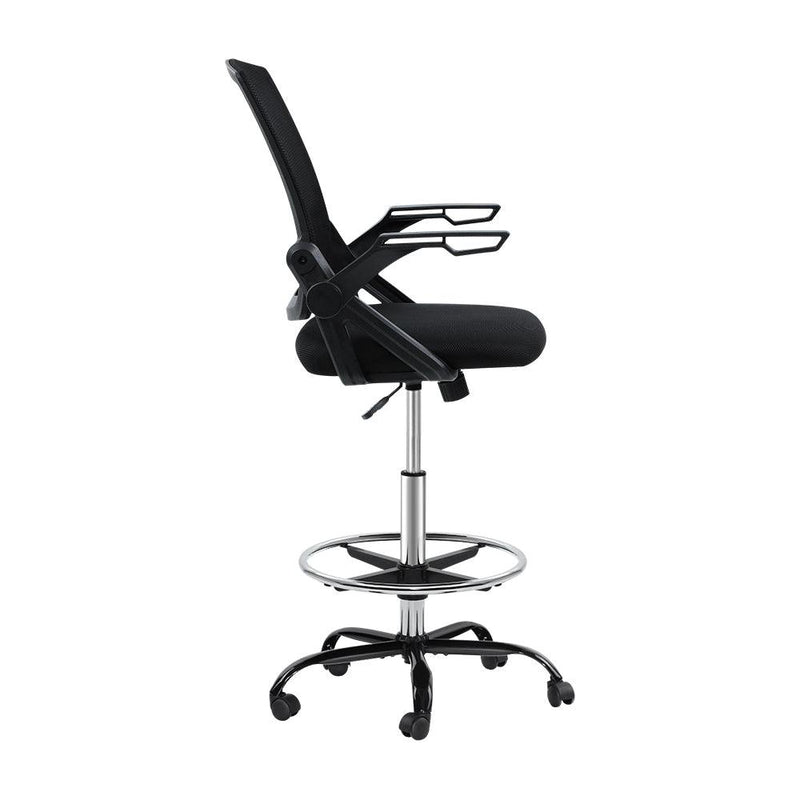 Artiss Office Chair Veer Drafting Stool Mesh Chairs Flip Up Armrest Black - John Cootes