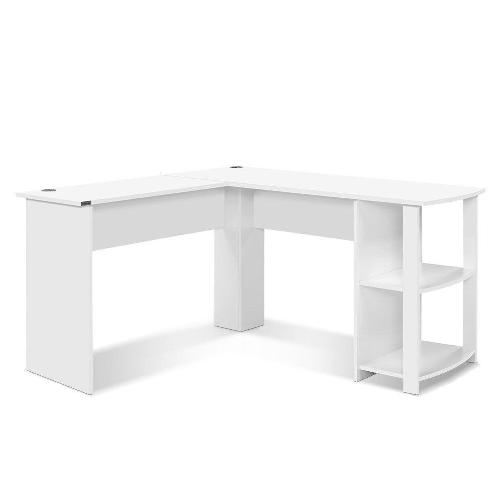 Artiss Office Computer Desk Corner Student Study Table Workstation L-Shape Shelf White - John Cootes