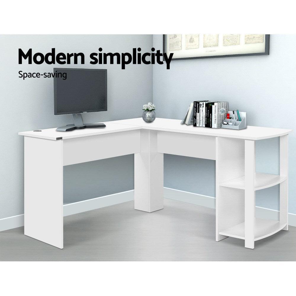 Artiss Office Computer Desk Corner Student Study Table Workstation L-Shape Shelf White - John Cootes