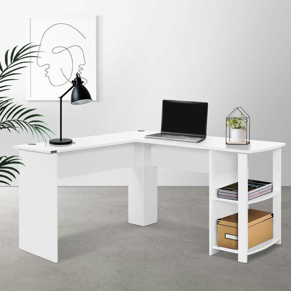 Artiss Office Computer Desk Corner Student Study Table Workstation L-Shape Shelf White - John Cootes