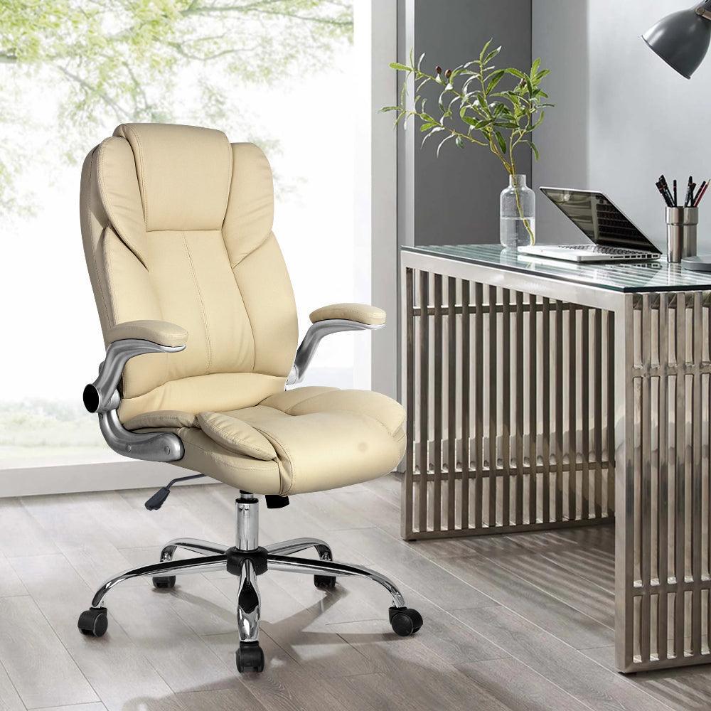 Artiss PU Leather Executive Office Desk Chair - Beige - John Cootes