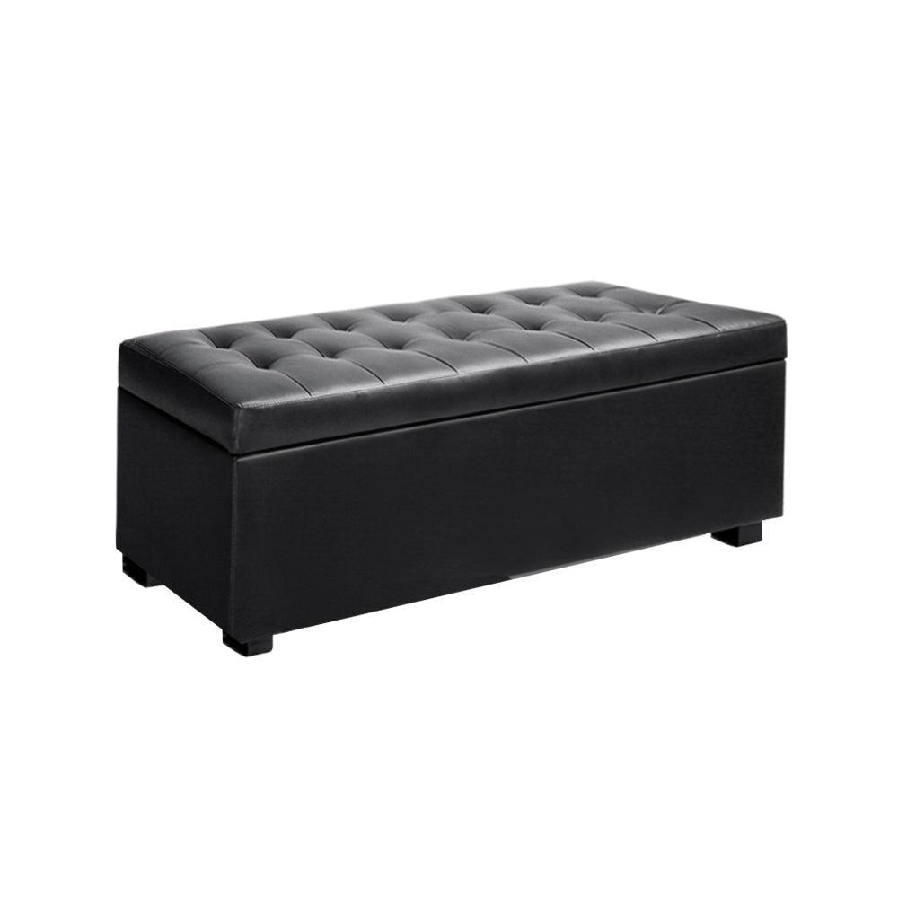 Artiss PU Leather Storage Ottoman - Black - John Cootes