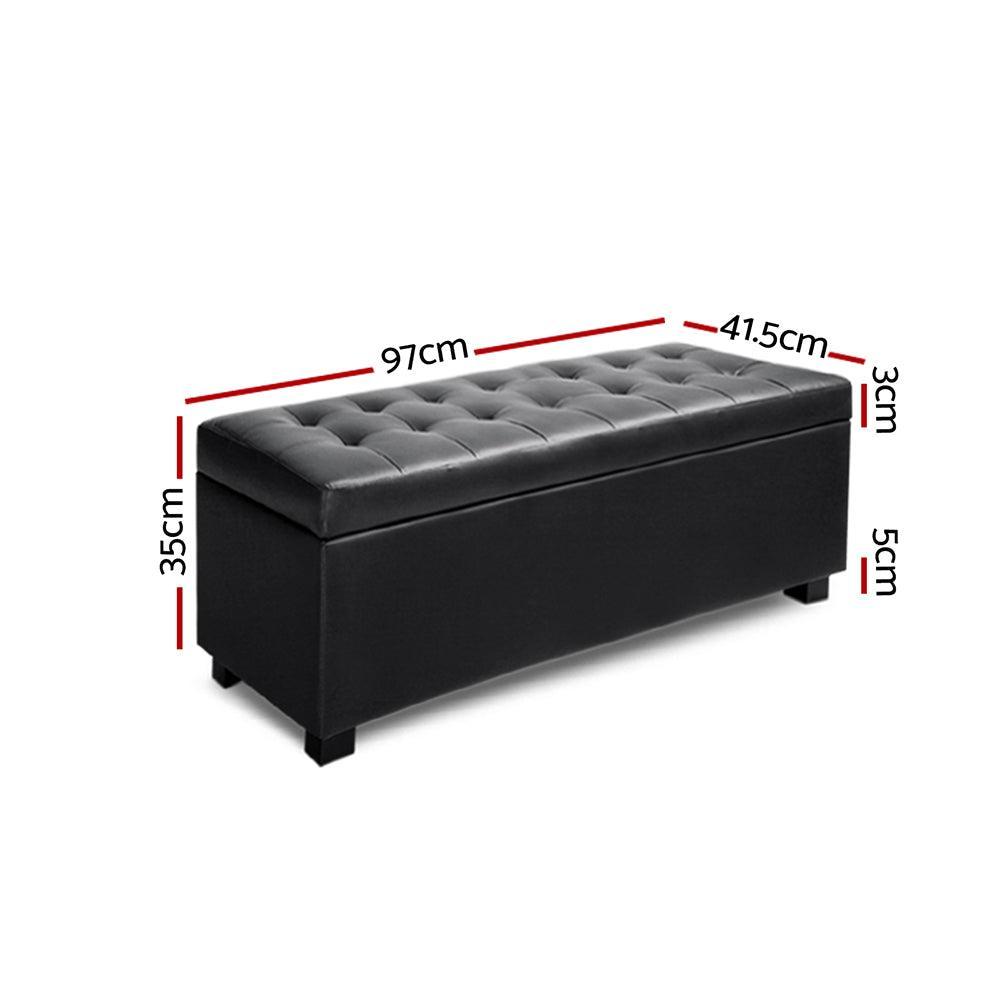 Artiss PU Leather Storage Ottoman - Black - John Cootes