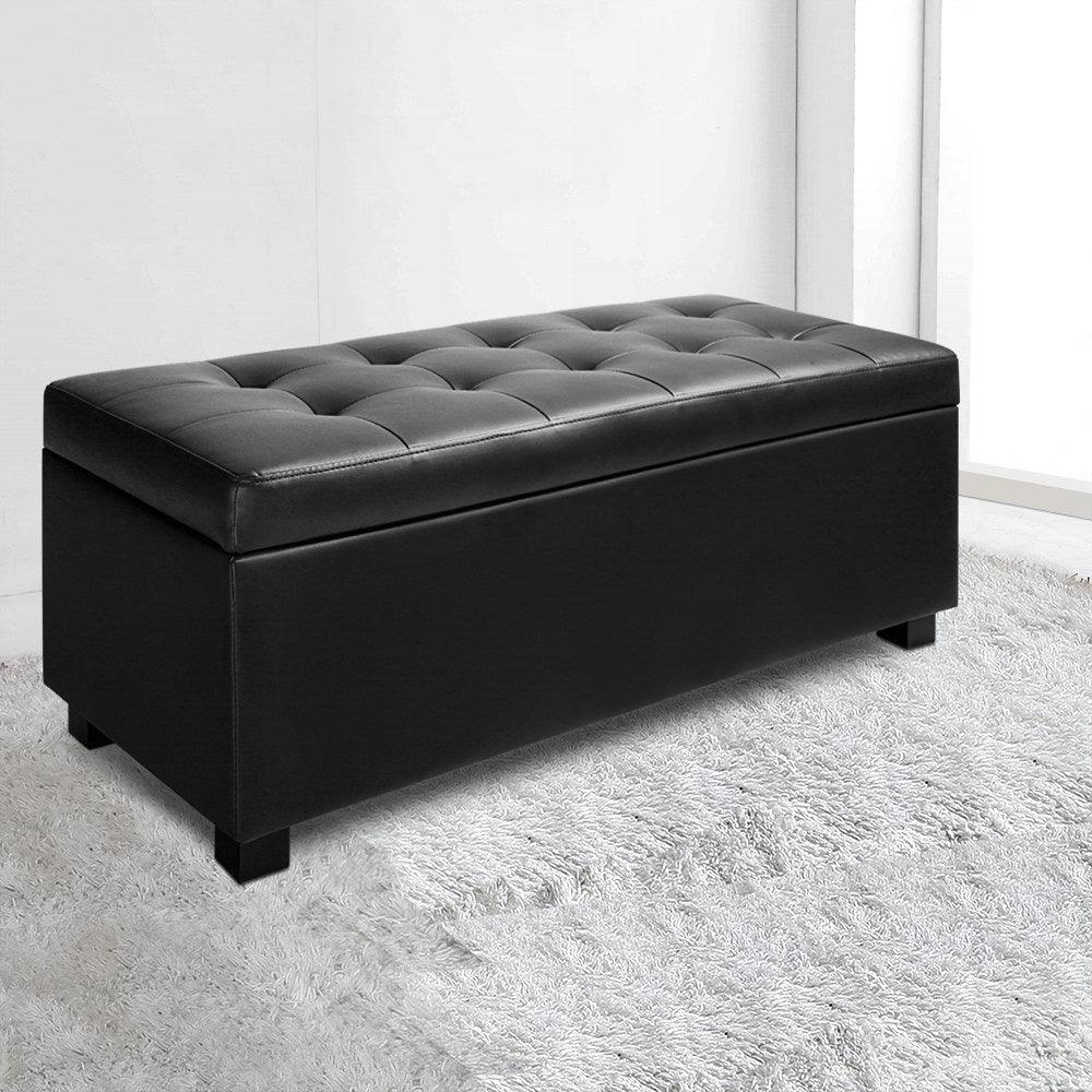 Artiss PU Leather Storage Ottoman - Black - John Cootes