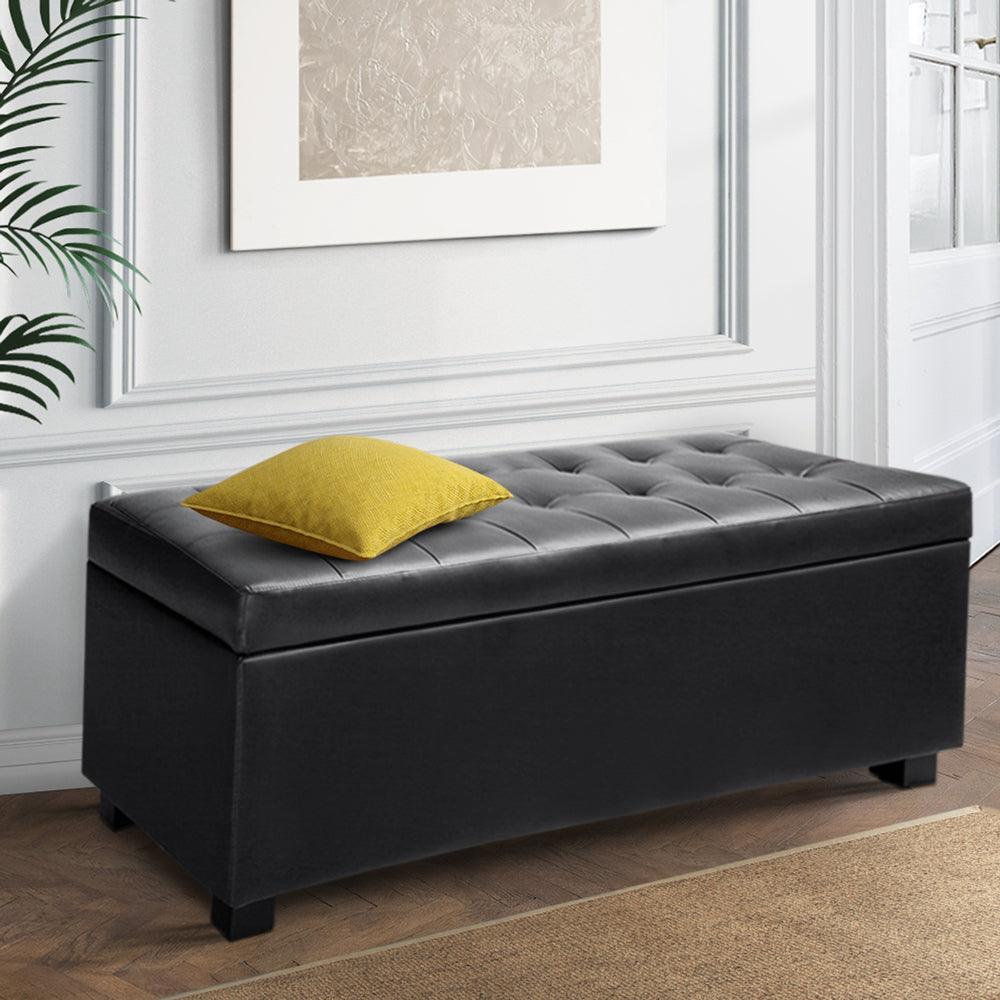 Artiss PU Leather Storage Ottoman - Black - John Cootes