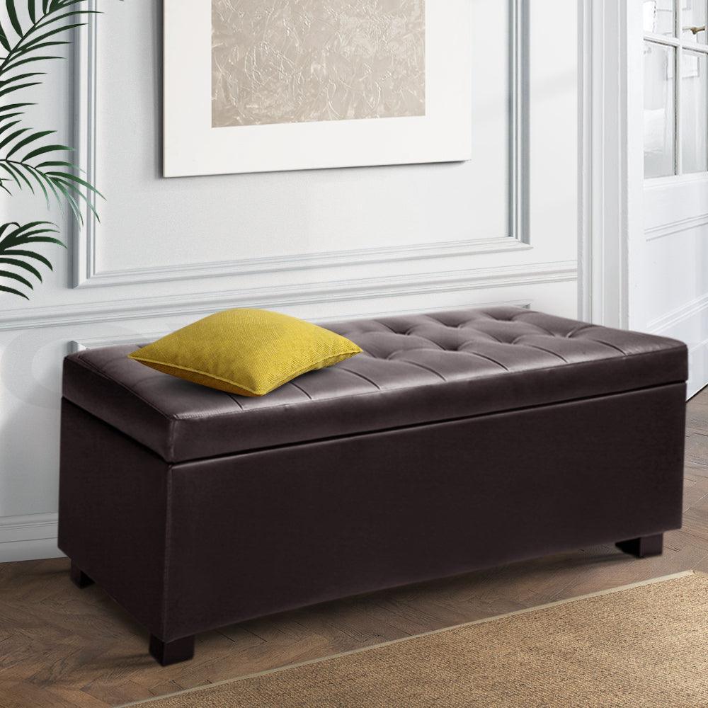 Artiss PU Leather Storage Ottoman - Brown - John Cootes