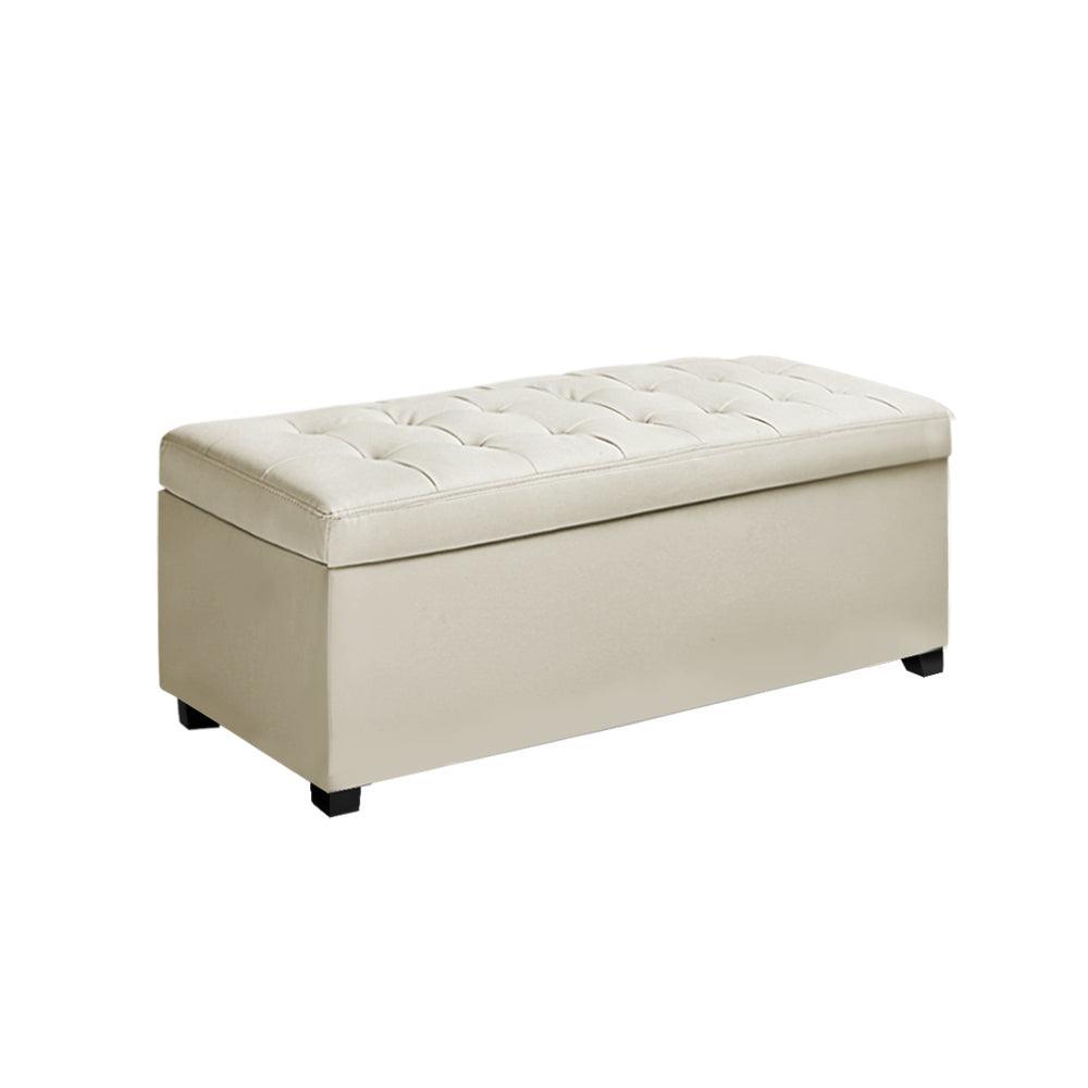 Artiss PU Leather Storage Ottoman - Cream - John Cootes