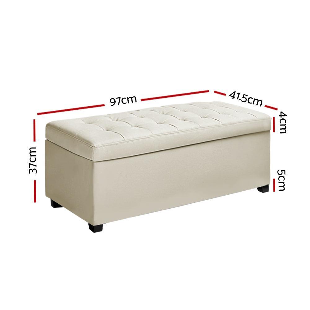 Artiss PU Leather Storage Ottoman - Cream - John Cootes