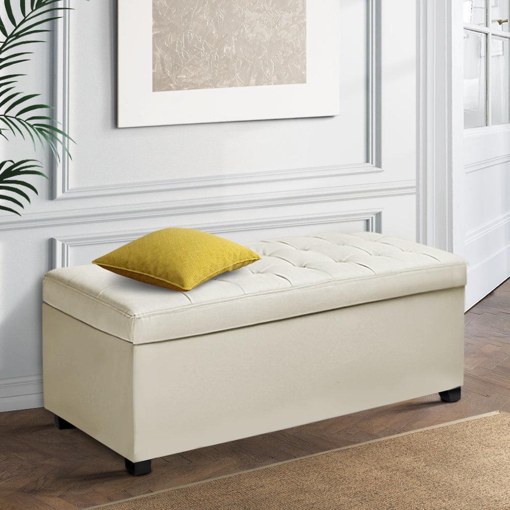 Artiss PU Leather Storage Ottoman - Cream - John Cootes