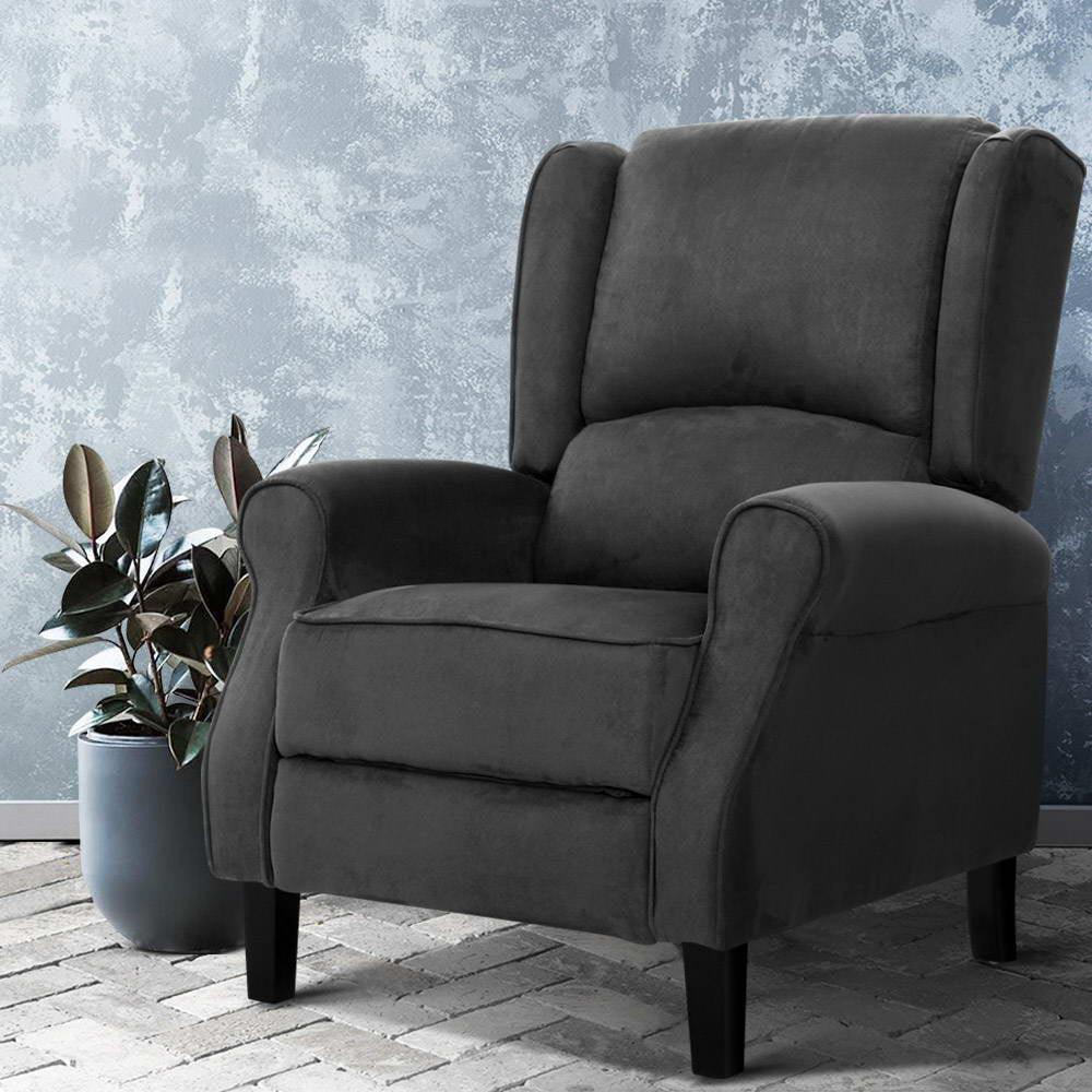 Artiss Recliner Chair Adjustable Sofa Lounge Soft Suede Armchair Couch Black - John Cootes