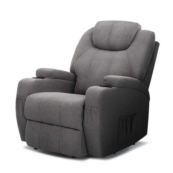 Artiss Recliner Chair Electric Massage Chairs Heated Lounge Sofa Fabric Grey - John Cootes