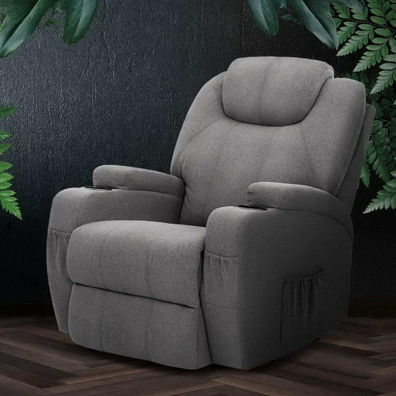 Artiss Recliner Chair Electric Massage Chairs Heated Lounge Sofa Fabric Grey - John Cootes