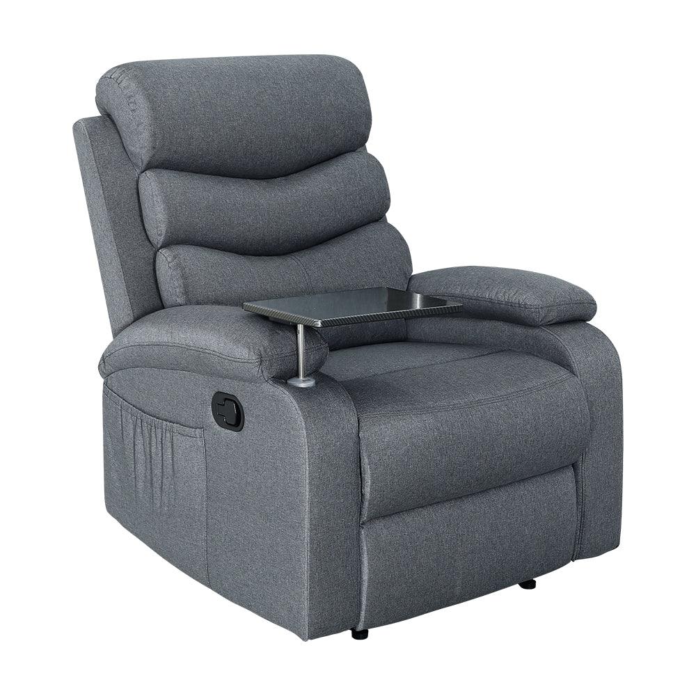 Artiss Recliner Chair Lounge Sofa Armchair Chairs Couch Fabric Grey Tray Table - John Cootes