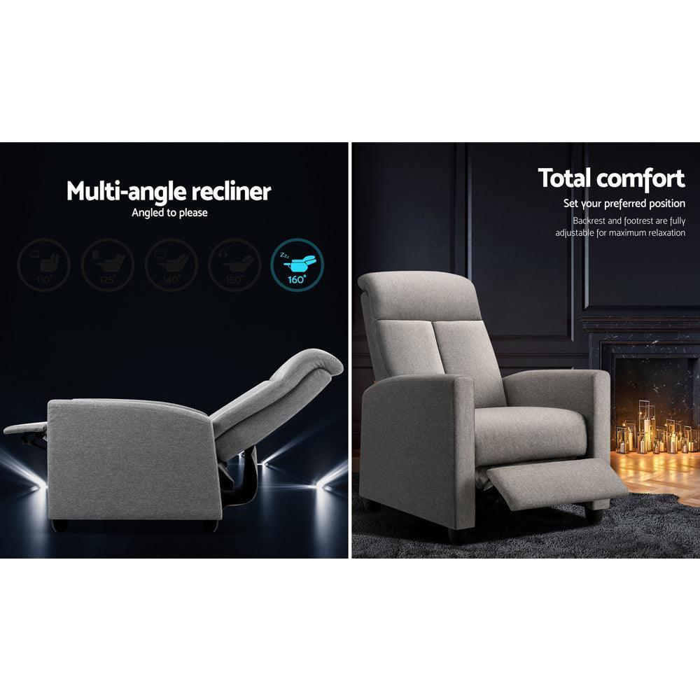 Artiss Recliner Chair Luxury Lounge Sofa Single Armchair Padded Accent Chairs - John Cootes