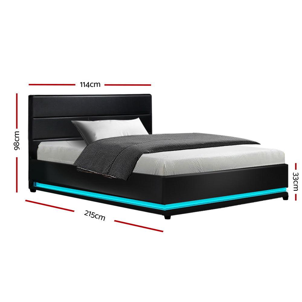 Artiss RGB LED Bed Frame King Single Size Gas Lift Base Storage Leather LUMI - John Cootes