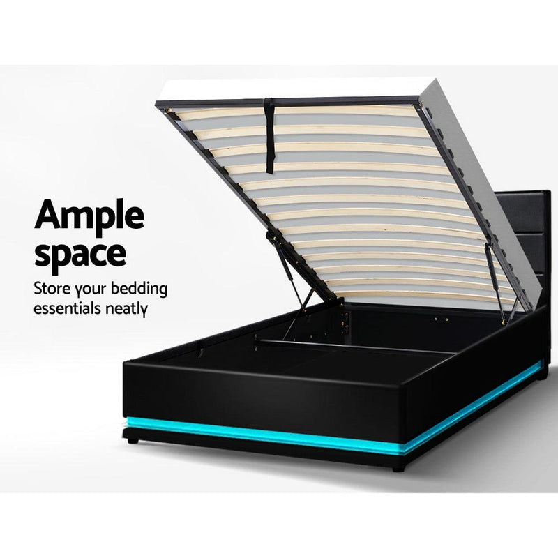 Artiss RGB LED Bed Frame King Single Size Gas Lift Base Storage Leather LUMI - John Cootes