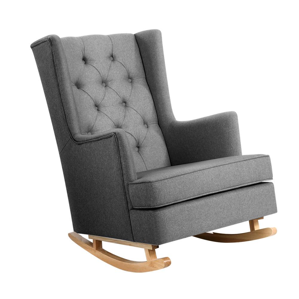 Artiss Rocking Armchair Feeding Chair Linen Fabric Armchairs Lounge Retro Grey - John Cootes