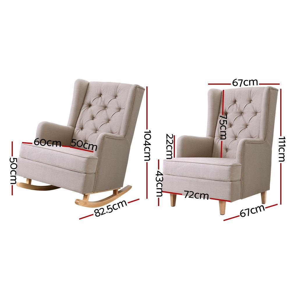 Artiss Rocking Armchair Feedining Chair Fabric Armchairs Lounge Recliner Beige - John Cootes