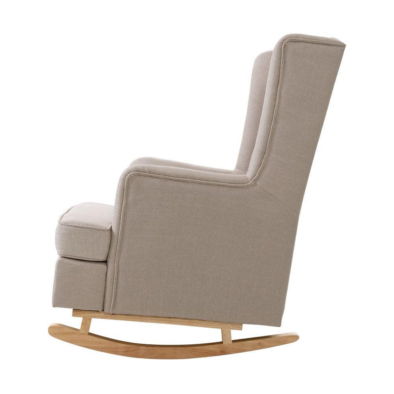 Artiss Rocking Armchair Feedining Chair Fabric Armchairs Lounge Recliner Beige - John Cootes